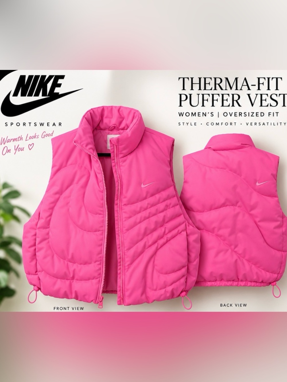Nike Girls Bright Pink Puffer Vest